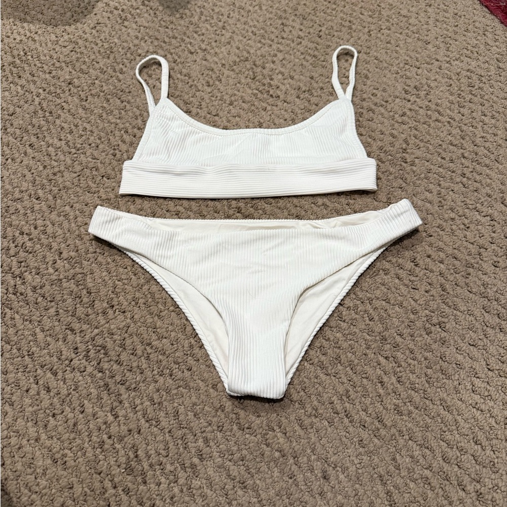 Frankie's Bikinis White Ribbed Bikini Set